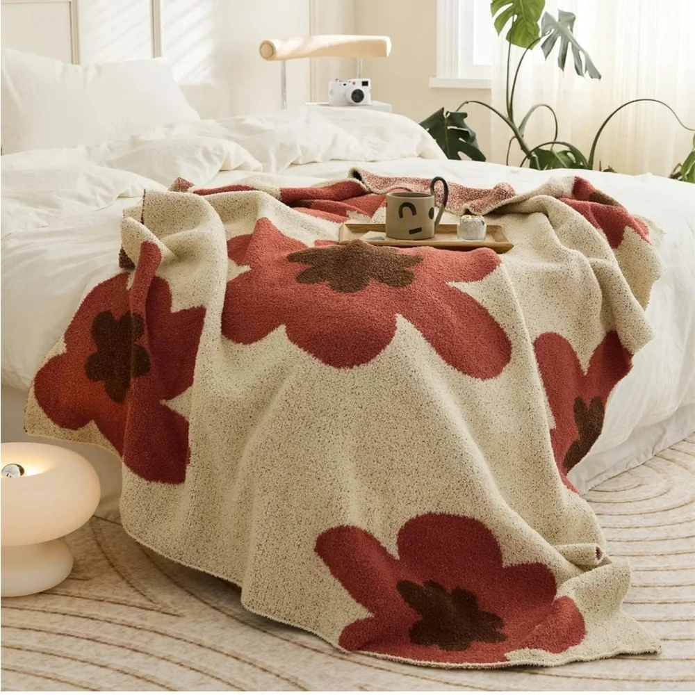 New! Flower Throw Blanket Pattern Soft Fuzzy Warm